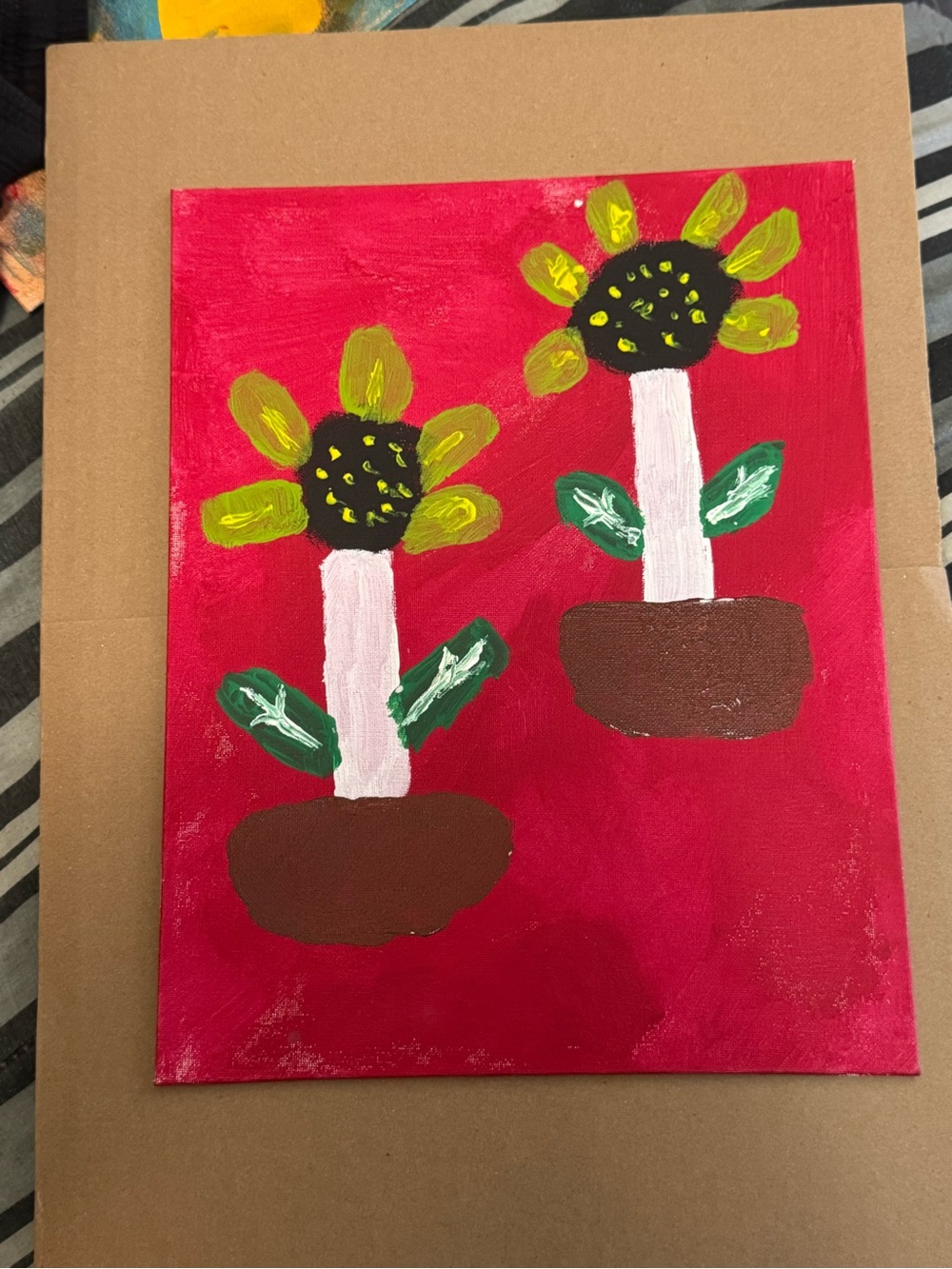 Hand-Painted Sunflower Canvas Art - Red Background